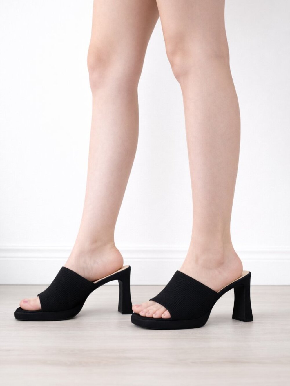 Black Slip-On Block Heel Sandals
